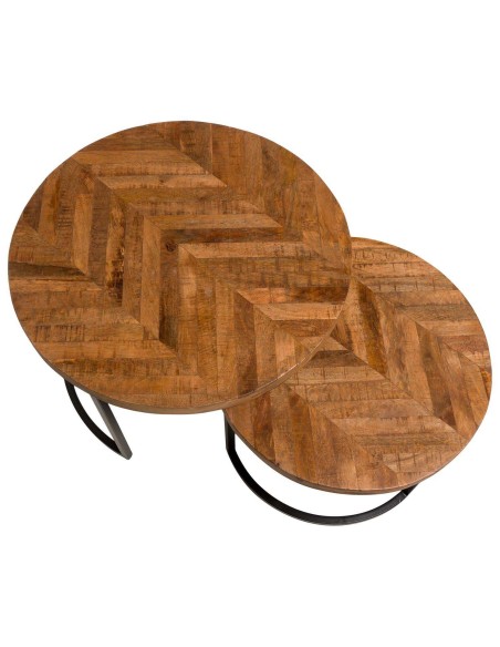 Set 2 Mesas de Centro MALTHE, Mango Natural / Metal - Vackart