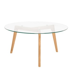 Mesa de Centro ASGER Ø90 cm, Cristal / Roble - Vackart. Las más exclusivas y modernas mesas de diseño nórdico en Vackart, tu tienda de diseño online.
