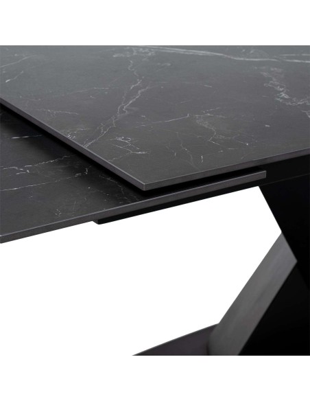  Mesa Ext MAGNUS 160(200/240) cm, Porcelánico / Metal Negro - Vackart