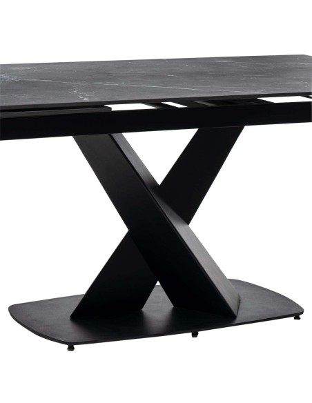  Mesa Ext MAGNUS 160(200/240) cm, Porcelánico / Metal Negro - Vackart