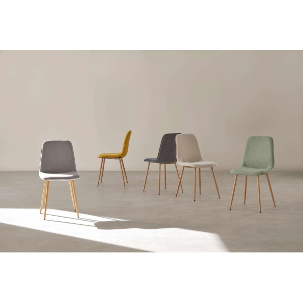 Silla KAREN, Textil Gris Oscuro / Metal Efecto Madera - Vackart