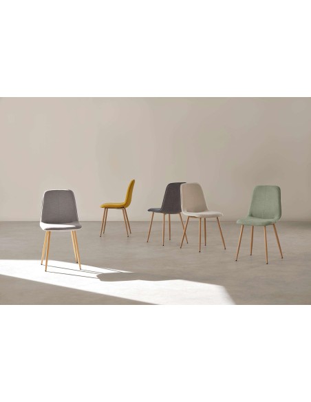 Silla KAREN, Textil Gris Oscuro / Metal Efecto Madera - Vackart