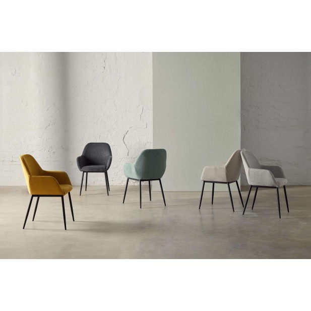 Silla con Brazos NOOR, Textil Beige / Metal Negro - Vackart