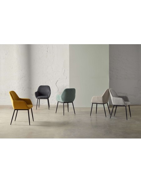 Silla con Brazos NOOR, Textil Gris Oscuro / Metal Negro - Vackart