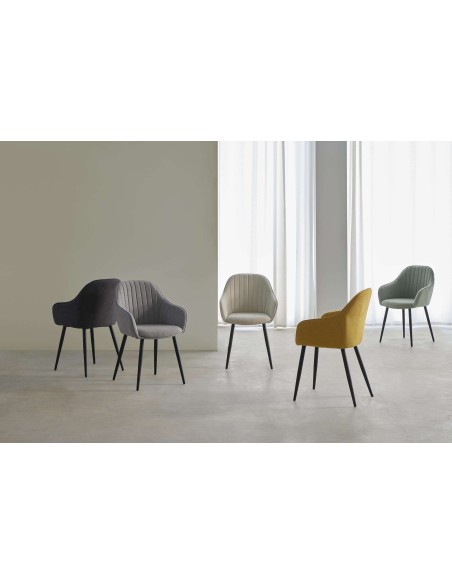 Silla con Brazos WITTA, Textil Gris Oscuro / Metal Negro - Vackart