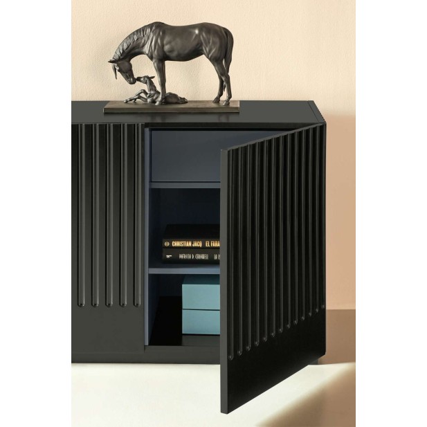 Aparador DORIC 198x48 cm, Negro / Interior Antracita - Teulat. Vackart