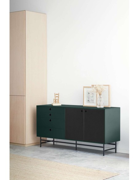 Aparador PUNTO 150x47 cm, Negro / Verde Oscuro - Teulat