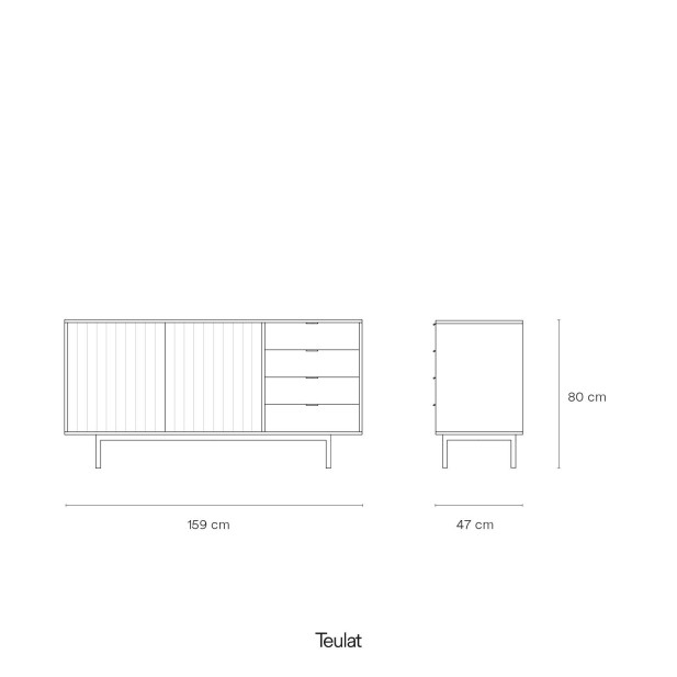 Aparador SIERRA 159x47 cm, DM Gris Claro / Roble - Teulat. Vackart
