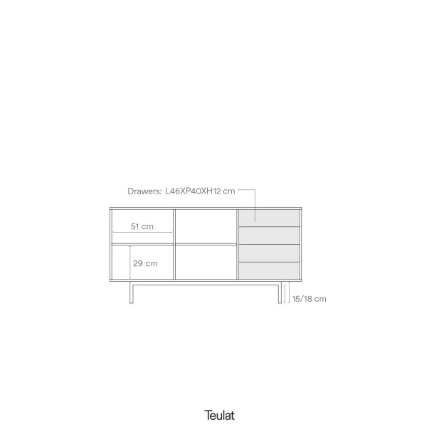 Aparador SIERRA 159x47 cm, DM Gris Claro / Roble - Teulat. Vackart