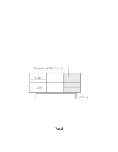 Aparador SIERRA 159x47 cm, DM Gris Claro / Roble - Teulat. Vackart