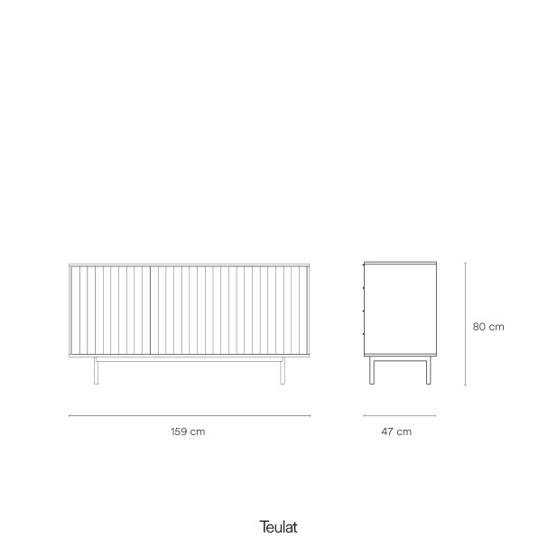 Aparador SIERRA 159x47 cm, DM Gris Claro / Metal - Teulat. Vackart