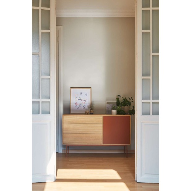 Aparador YOKO 128x45 cm, DM Teja / Roble - Teulat. Vackart