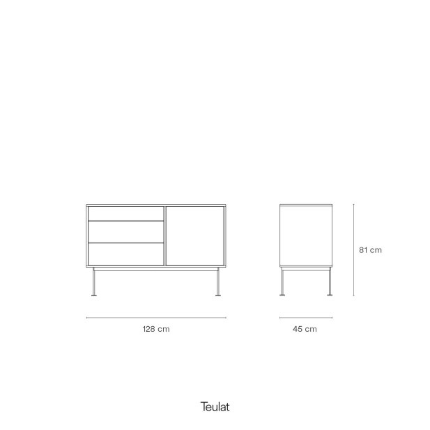 Aparador YOKO 128x45 cm, DM Teja / Roble - Teulat. Vackart