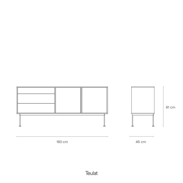 Aparador YOKO 180x45 cm, DM Teja / Roble - Teulat. Vackart