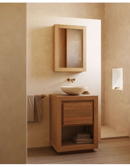 Armario con espejo de baño Plubia de madera maciza de teca 50 x 70 cm - Kave Home