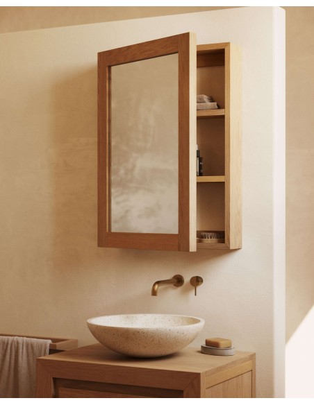 Armario con espejo de baño Plubia de madera maciza de teca 50 x 70 cm - Kave Home