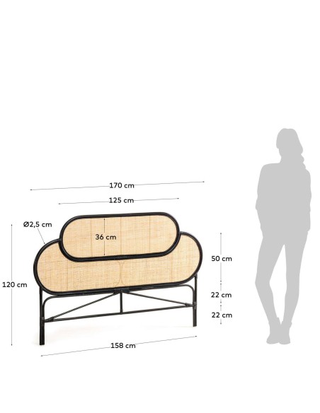 Cabecero Lalita de ratán con acabado negro para cama de 160 cm - Kave Home