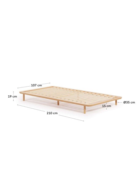 Cama Anielle de madera maciza de fresno para colchón de 90 x 200 cm - Kave Home