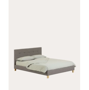 Cama con somier Natuse gris para colchón de 150 x 190 cm - Kave Home. D187PK03, Vackart. Cama doble de estilo Moderno