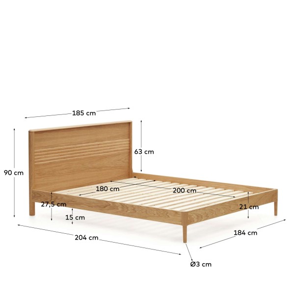Cama Lenon de madera y chapa de roble...