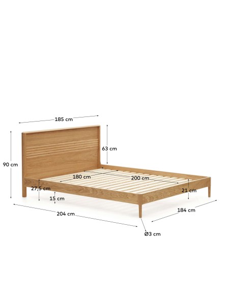 Cama Lenon de madera y chapa de roble para colchón de 180 x 200 cm FSC MIX Credit - Kave Home