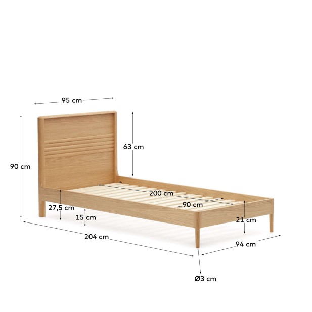 Cama Lenon de madera y chapa de roble...