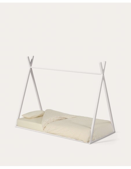 Cama tipi Maralis de madera maciza de haya con acabado blanco para colchón  de 90 x 190 cm