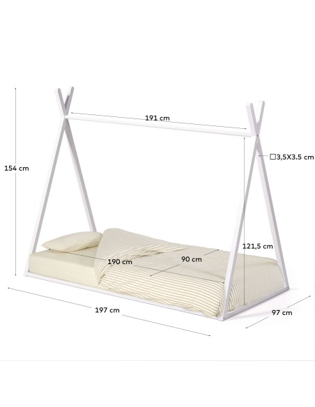 Cama tipi Maralis de madera maciza de haya con acabado blanco para colchón de 90 x 190 cm - Kave Home