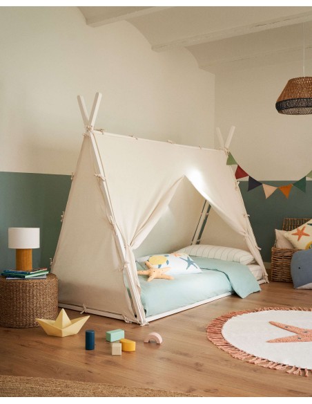 Cama tipi Maralis de madera maciza de haya con acabado blanco para colchón de 90 x 190 cm - Kave Home