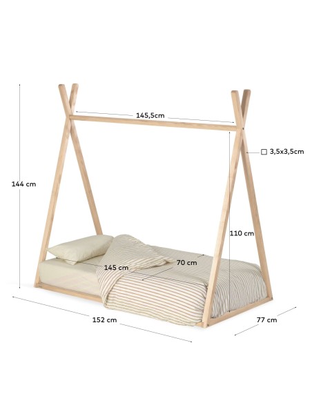 Cama tipi Maralis de madera maciza de haya con acabado natural para colchón de 70 x 140 cm - Kave Home