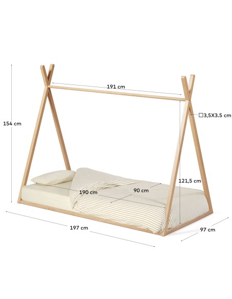 Cama tipi Maralis madera maciza de haya con acabado natural para colchón de 90 x 190 cm - Kave Home