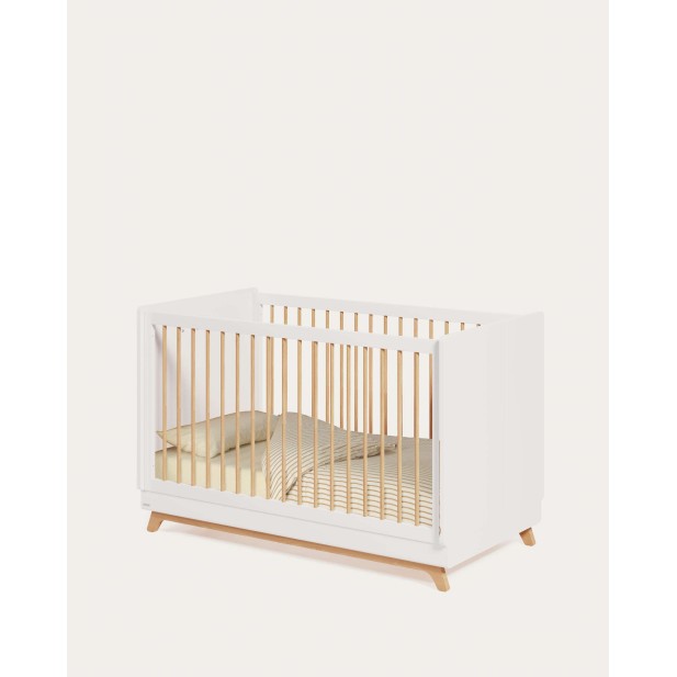 Cuna evolutiva Maralis de madera maciza de haya con acabado blanco 70 x 140 cm - Kave Home