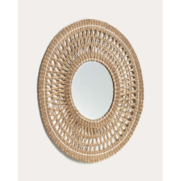 Espejo Verenade fibras naturales con acabado natural y blanco Ø 60 cm - Kave Home