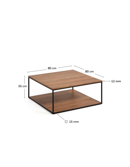 Mesa de centro Yoana de chapa de nogal y estructura de metal pintado negro 80 x 80 cm - Kave Home
