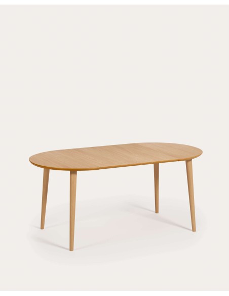 Mesa extensible redonda Oqui MDF en chapa de roble y patas de madera maciza 90 (170) x 90 cm  - Kave Home