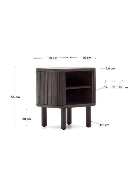 Mesita de noche Mailen en chapa de fresno con acabado oscuro 50 x 55 cm - Kave Home
