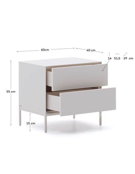 Mesita de noche Vedrana 2 cajones DM lacado blanco 60 x 55 cm - Kave Home