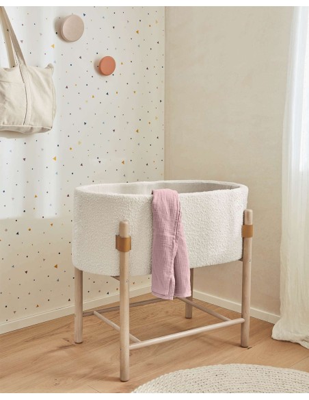 Moisés Adara de borreguito blanco y madera maciza de haya 69 x 46 cm - Kave Home