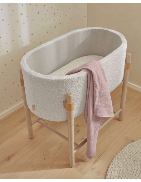 Moisés Adara de borreguito blanco y madera maciza de haya 69 x 46 cm - Kave Home