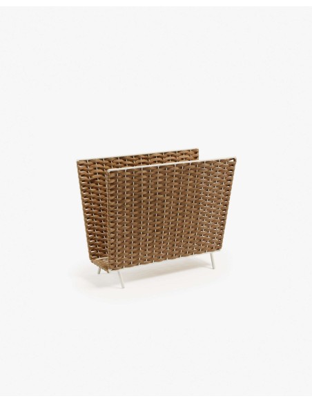 Revistero Shibori de ratán y acero con acabado pintado blanco - Kave Home