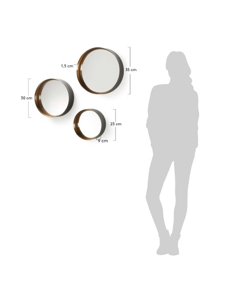 Set Wilton de 3 espejos de acero  Ø 35 cm / Ø 30 cm / Ø 23 cm - Kave Home