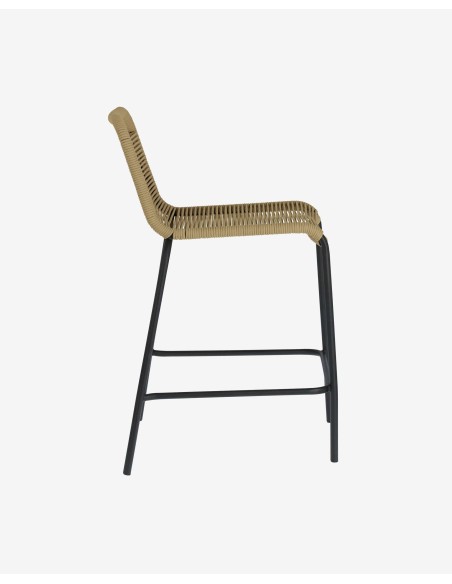 Taburete apilable Lambton de cuerda marrón y acero con acabado negro altura 62 cm - Kave Home