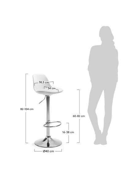 Taburete Orlando-T blanco de acero altura 60-82 cm - Kave Home