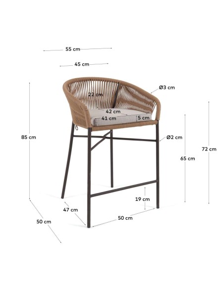 Taburete Yanet de cuerda beige y acero galvanizado altura 65 cm - Kave Home