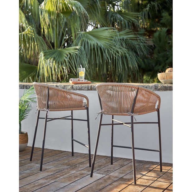 Taburete Yanet de cuerda beige y...