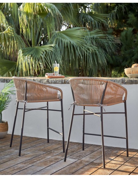 Taburete Yanet de cuerda beige y acero galvanizado altura 65 cm - Kave Home