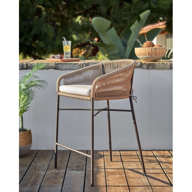 Taburete Yanet de cuerda beige y...