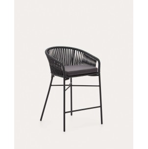 Taburete Yanet, cuerda, acero negro, alto 65 cm - Kave Home. CC5225J01