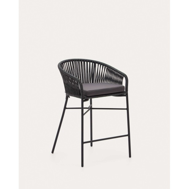 Taburete Yanet, cuerda, acero negro, alto 65 cm - Kave Home. CC5225J01