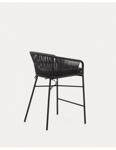 Taburete Yanet de cuerda negro y acero galvanizado altura 65 cm - Kave Home